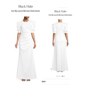 Elegant form-fitting gown with defining puff sleeves